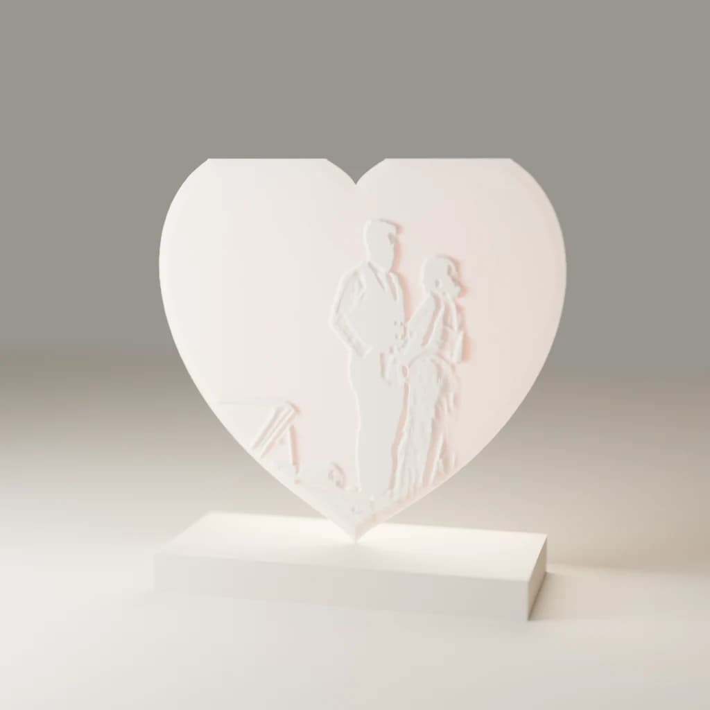 A render of a heart-shaped photo panel on a plain set