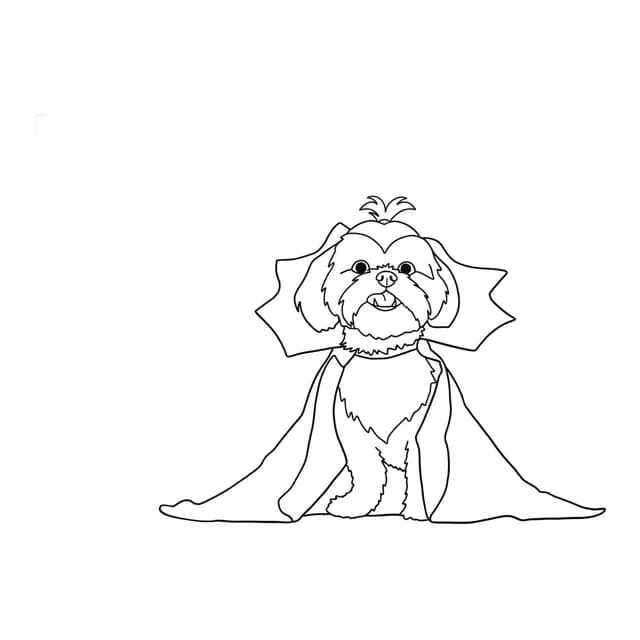 The dog and cape drawn in bold, simple lines for painting