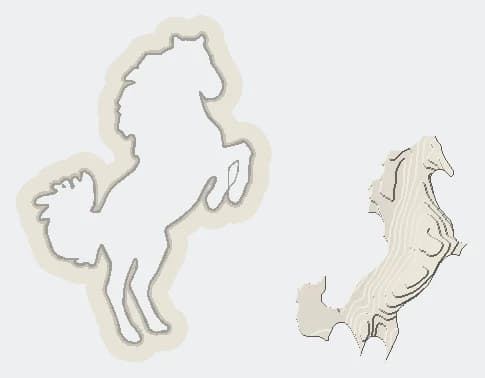 Example: a horse photo kept as a soft relief on the stamp, beside its cutter
